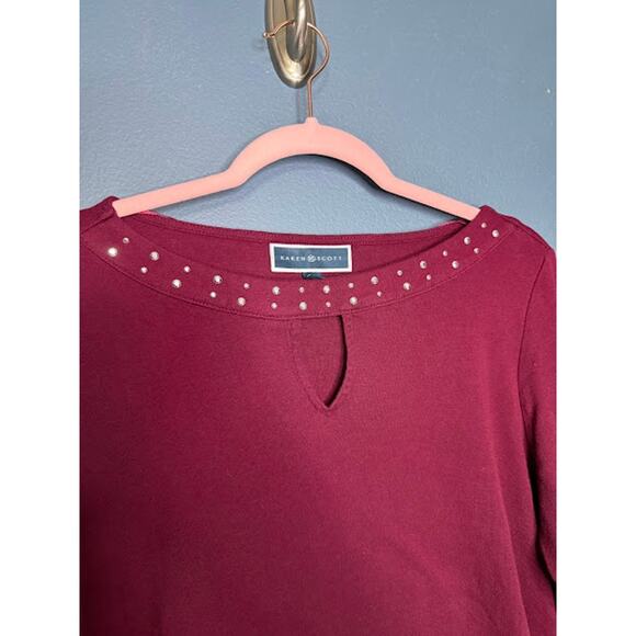 Karen Scott Shirt Women's Size Large Embellished Collar Keyhole Front Lagenlook - Picture 3 of 7